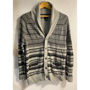 Bar III Gray and Black Geometric Cardigan Sweater